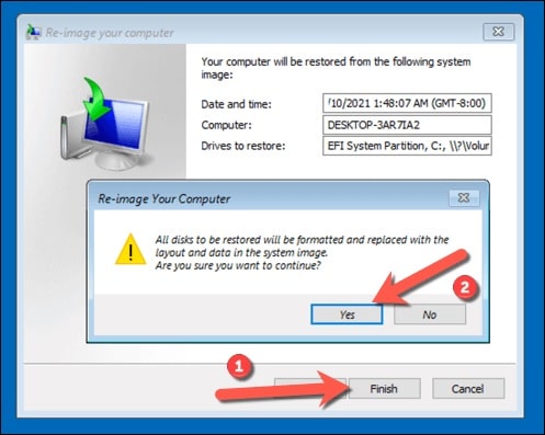 Select Finish > Yes to start the disk imaging process.